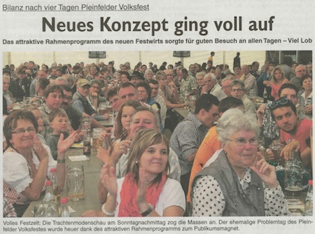 Artikel des Weißenburger Tagblatts zum Volksfest Pleinfeld 2013